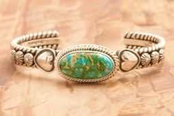 Artie Yellowhorse Genuine Sonoran Turquoise Sterling Silver Heart Bracelet